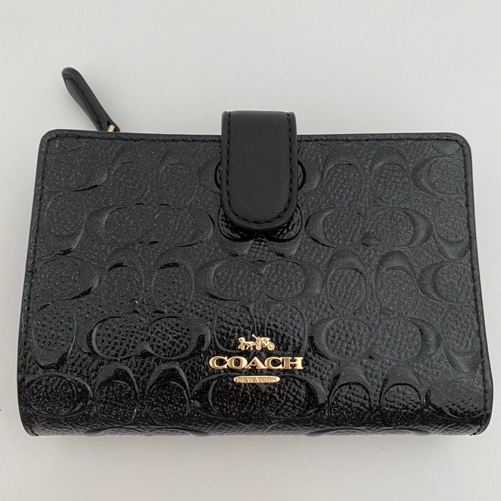 Coach Signature Debossed Patent Leather Zip Wallet